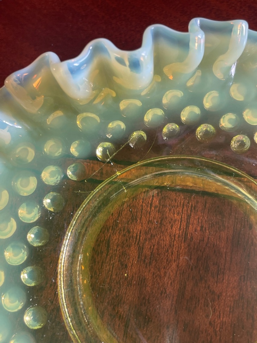 Fenton Topaz hobnail  Opalescent Ruffled Bon bon dish - - Picture 4 of 7